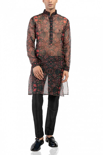 Black printed organza kurta set