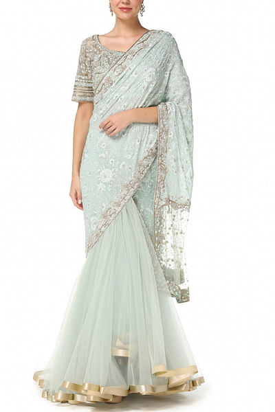 Aqua embellished lehenga sari set