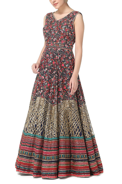Multicoloured embroidered gown