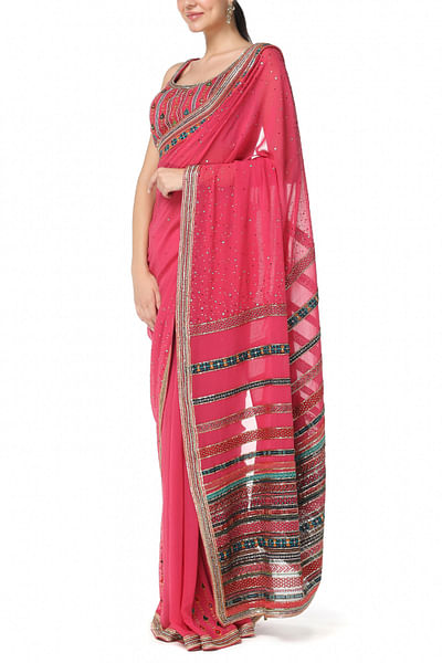 Pink embellished sari set