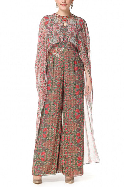 Sand printed jumpsuit and cape set
