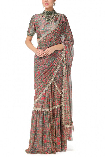 Printed pre-stitched sari set