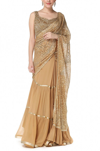 Gold embroidered lehenga sari set