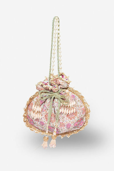 Pink printed potli bag