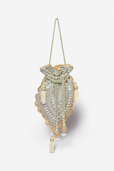 Grey silver embellished potli bag