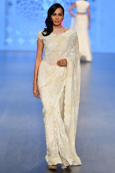 Ivory georgette sari with blouse