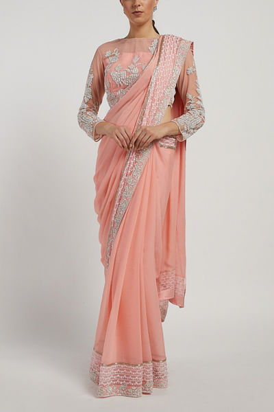 Pink chiffon sari set