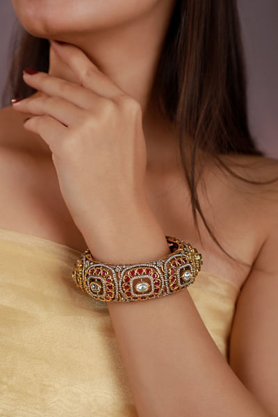 Pink jadtar stone embellished kada bangle