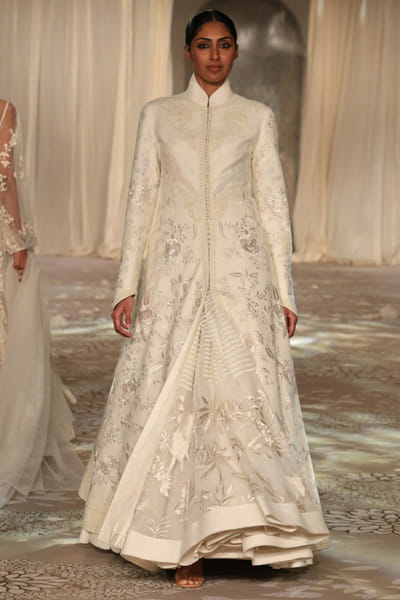 Ivory embroidered long matka silk jacket