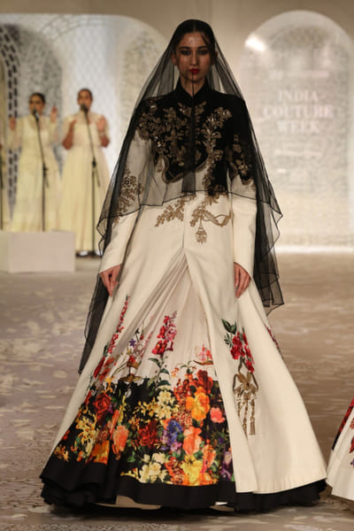 Ivory and black floral embroidered jacket