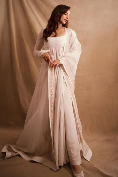 Ivory chanderi silk anarkali set