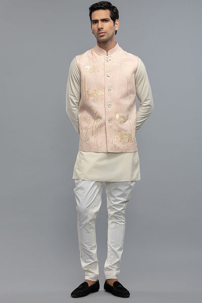 Ivory resham embroidery matka silk bandi
