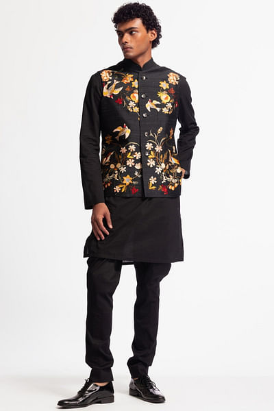 Black floral print embroidered bandi