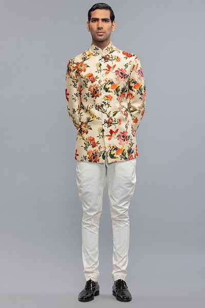 Ivory floral digital printed bandhgala