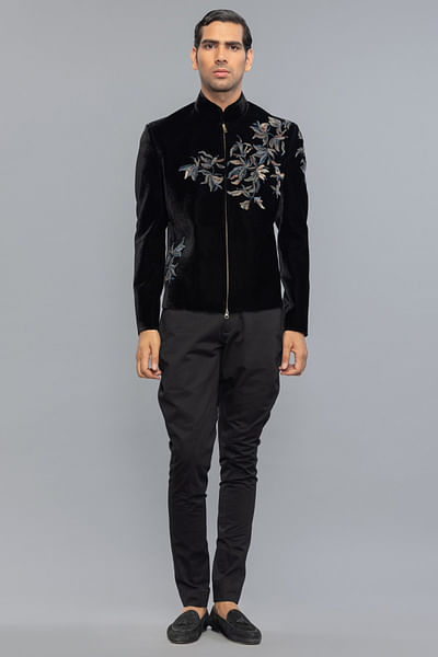 Black embroidery velvet bandhgala