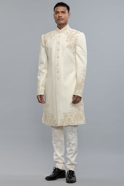 Ivory floral hand embroidered sherwani