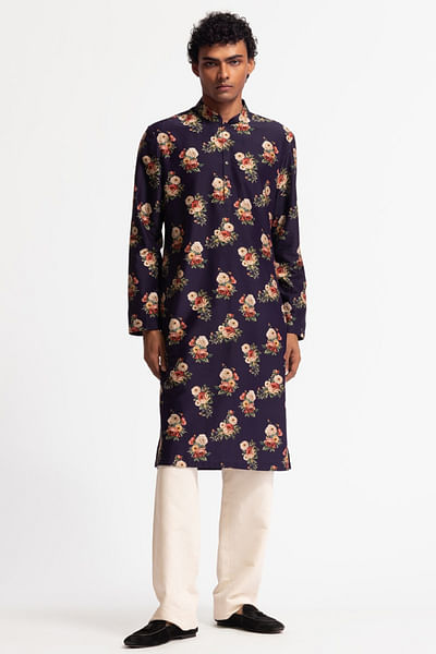 Indigo floral digital printed kurta set