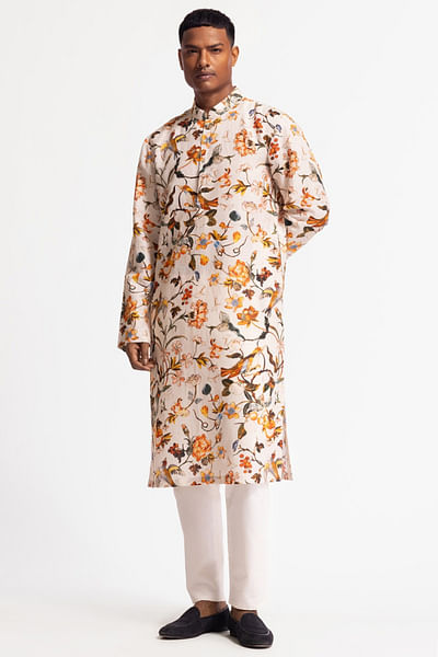 Ivory floral print short kurta set
