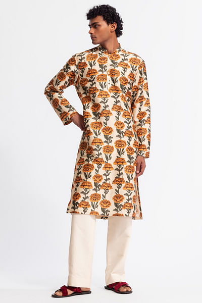 Ivory floral printed short kurta set