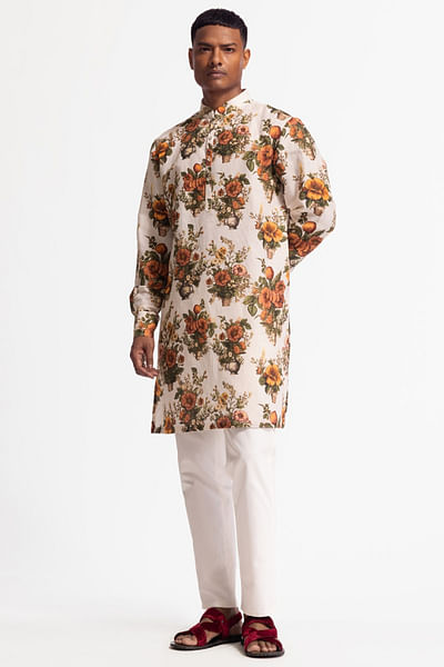Ivory printed short kurta set