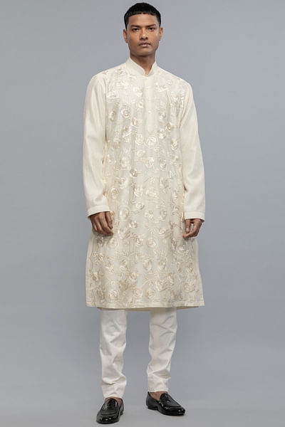 Ivory hand embroidered kurta set