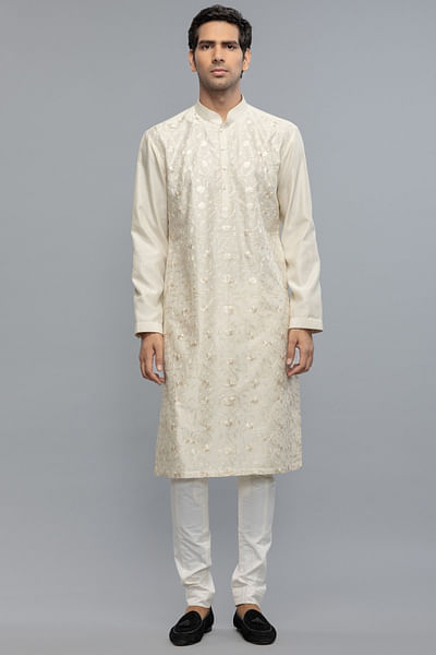Ivory resham thread embroidered kurta set