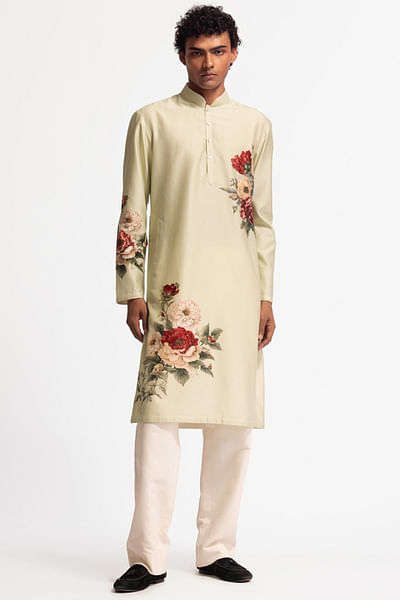 Sage green floral printed kurta set