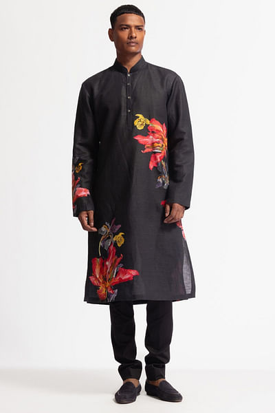 Black floral printed kurta set
