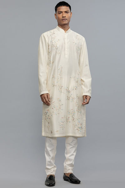 Ivory resham embroidered kurta set