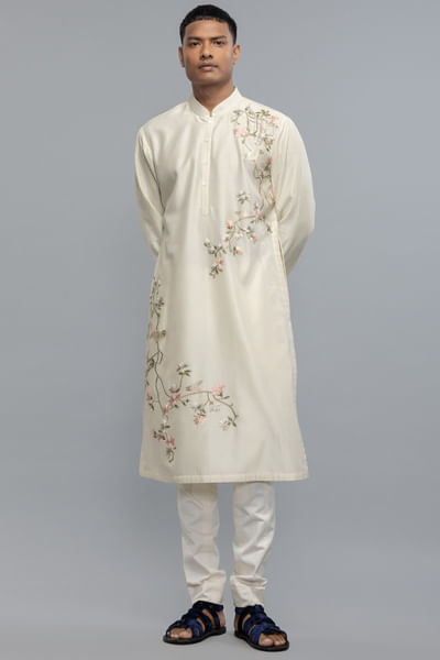 Ivory thread embroidered kurta set