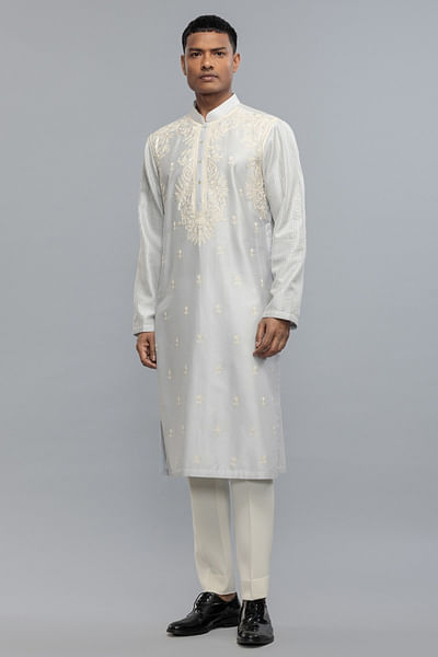 Powder blue appliqué-embroidered kurta set