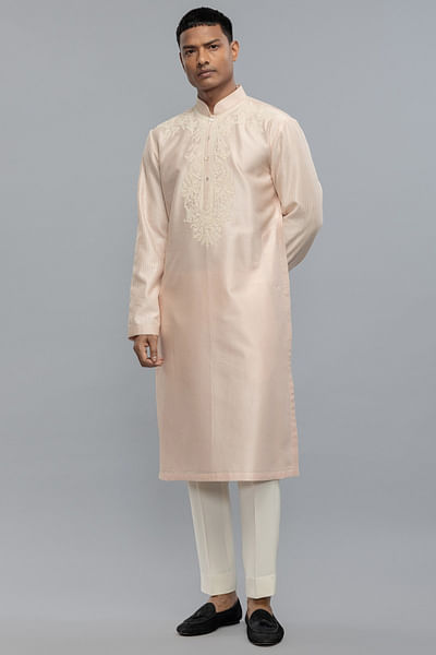 Powder pink thread embroidered kurta set