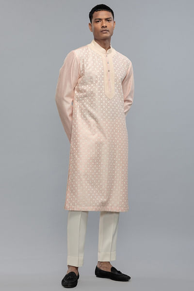 Powder pink appliqué-embroidered kurta set