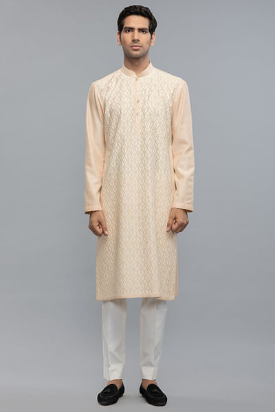 Powder pink appliqué-embroidery kurta set