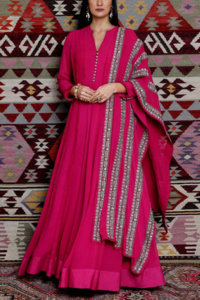 Fuchsia embroidered anarkali set