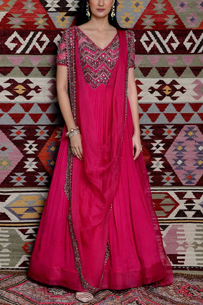 Fuchsia embroidered anarkali set