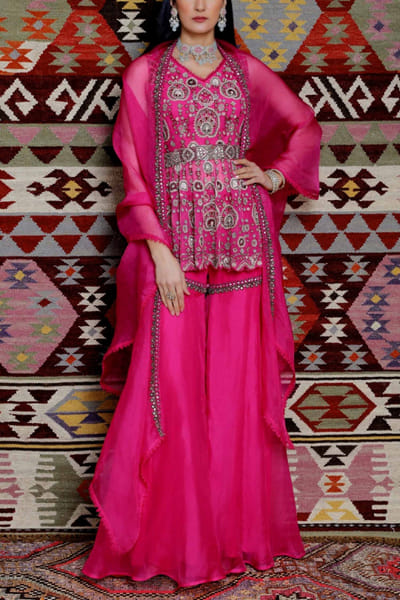 Ridhima Bhasin Fuchsia embroidered peplum and sharara set RBS22MAR03