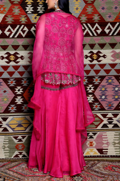 Ridhima Bhasin Fuchsia embroidered peplum and sharara set RBS22MAR03