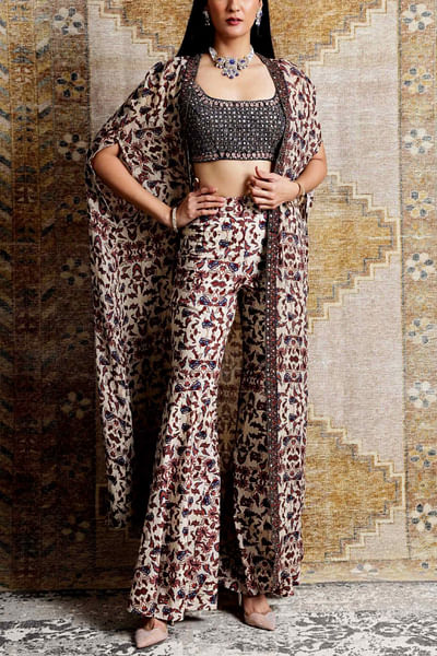 Floral printed cape and palazzos