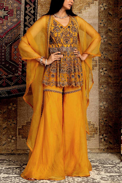 Mustard peplum and sharara set