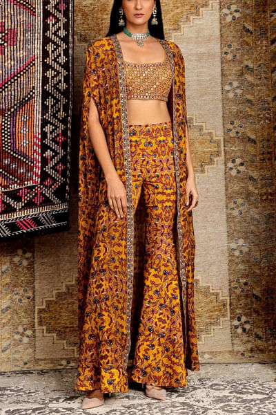 Printed cape and bell bottoms set