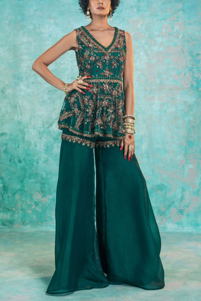 Teal green peplum and sharara
