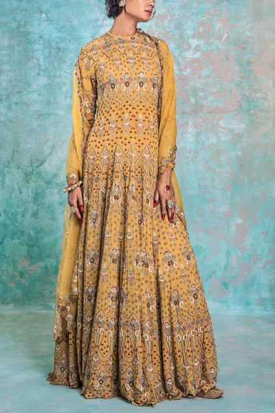 Yellow embroidered anarkali set