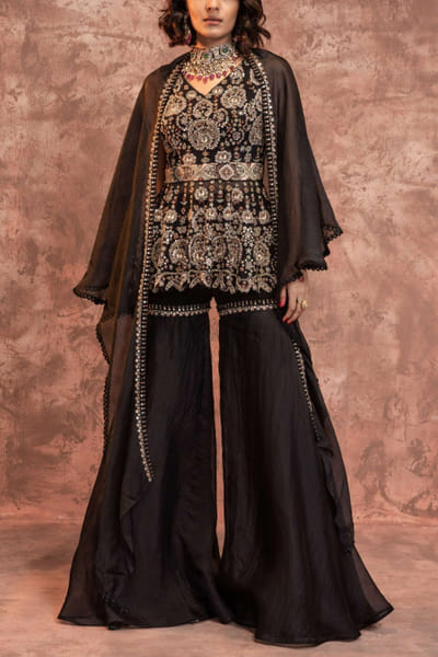 Ridhima Bhasin Black peplum and sharara set RBSJAN2212