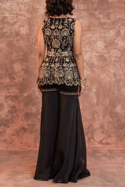Ridhima Bhasin Black peplum and sharara set RBSJAN2212