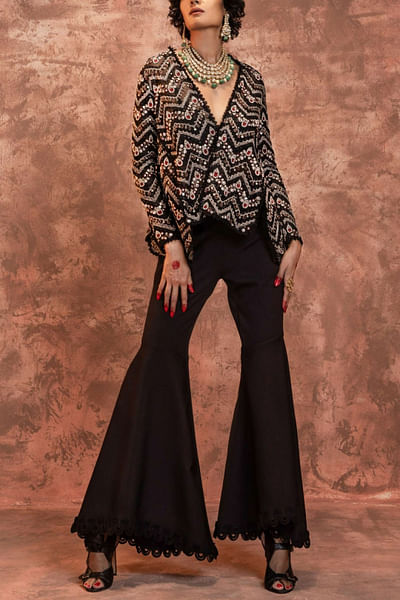 Black embroidered jacket and pants