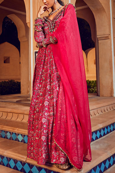 Pink printed anarkali set