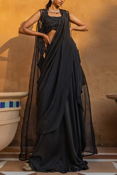 Black concept sari and cape set