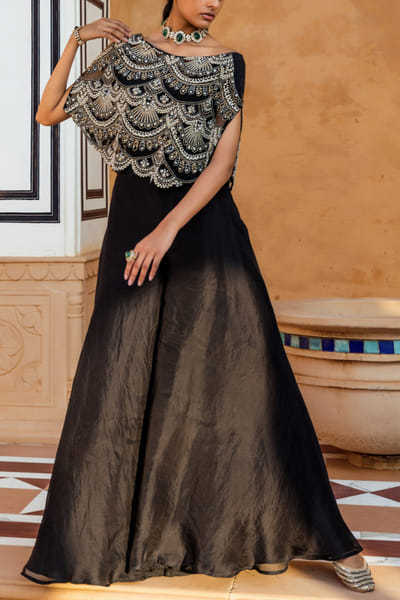 Ridhima Bhasin Black embellished cape set RBSNOV2214