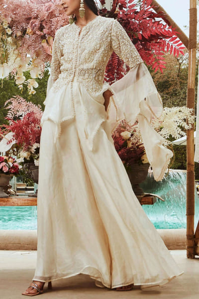 Ridhima Bhasin Ivory embroidered peplum jacket set RBSSMYS2205